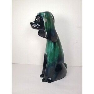 Vintage MCM Blue Mountain Canada Pottery 13.5" Tall Dog Green Figurine Crack!